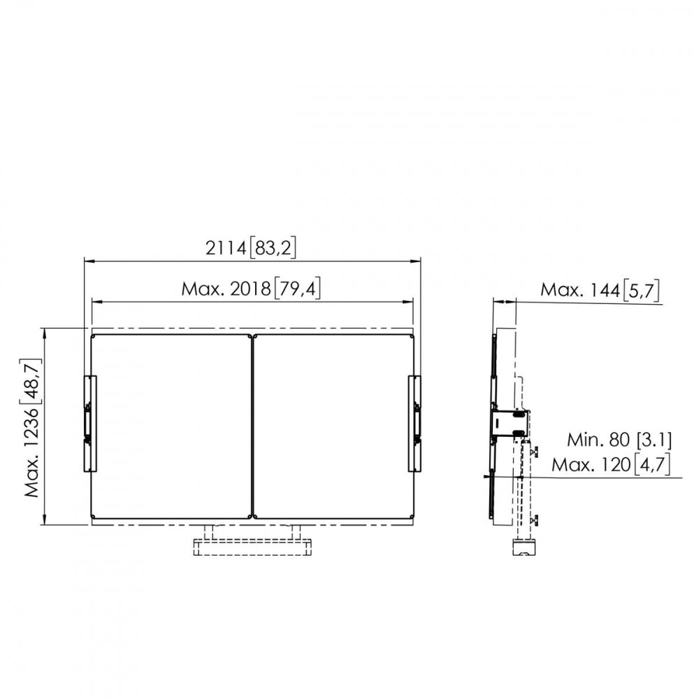 RISE A218 Whiteboard-Set 86 Zoll für motorbetriebenen RISE Display-Lift, Boden-Wand-Lösung (schwarz)